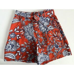 Tyler Boe "Conner Short" Linen/Cotton Blend Women's Size 4 Orange Floral Tie